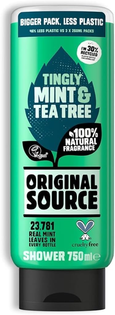Original Source Mint & Tea Tree Shower Gel, 100 Percent Natural Fragrance, Vegan, Cruelty Free, Paraben Free, Large Bottle, 750 ml
