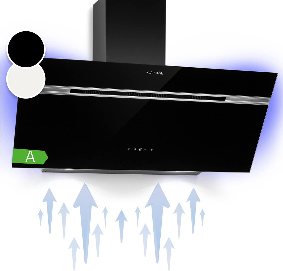 Klarstein Alina 90 Angled Cooker Hood - 615m³/h Air Flow, Touch Panel, LED Backlighting, Quiet 63dB, Energy Class A, 90cm Extractor Hood, Black