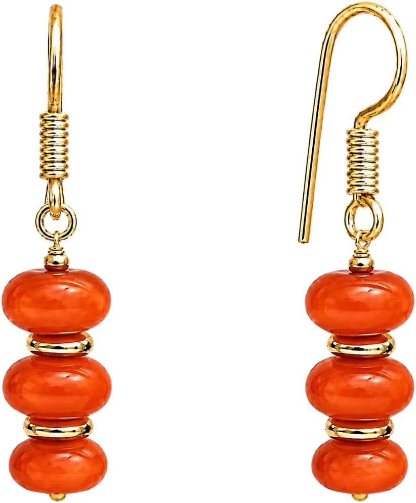 Gempires Natural Gemstone Rondelle Bead Earrings for Women | 8mm Beaded Drop Dangle Earrings | Gold Plated Hypoallergenic Hook Jewelry | Handmade Lightweight Crystal Earrings