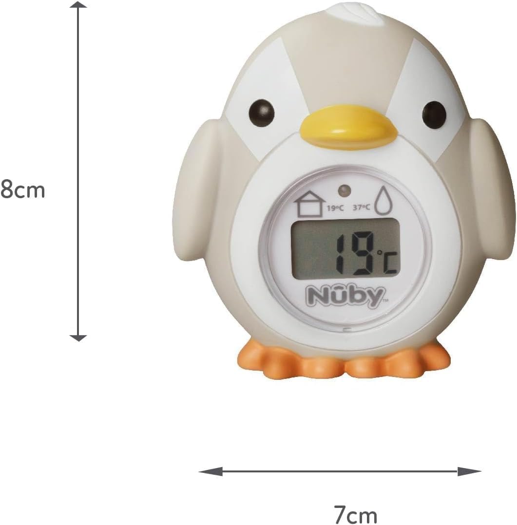 Nuby Penguin Baby Bath Thermometer - Digital Thermometer with Easy to Read Screen | BPA Free | Suitable from Birth (Grey)