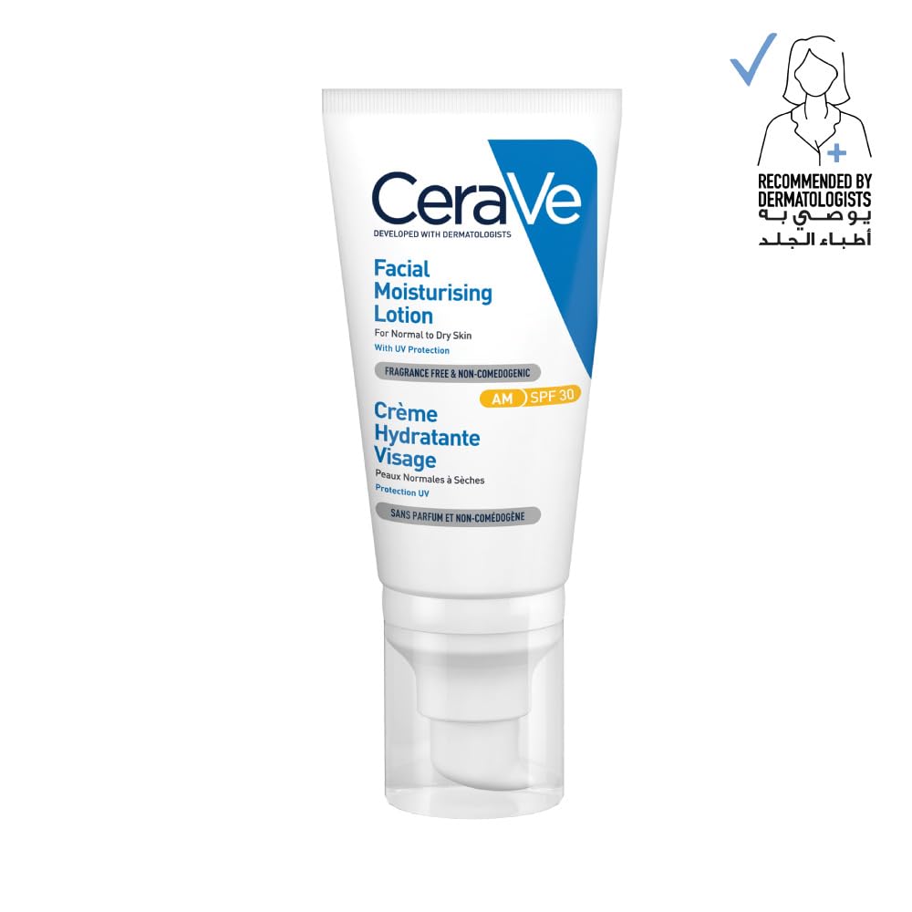 CeraVe AM Facial Moisturising Lotion SPF50 With 3 Essential Ceramides, Vitamin E, Niacinamide, MVE Technology, UVA UVB Protection, For Normal to Dry Skin, Lightweight, Non-Greasy, Allergy Tested, 52ml