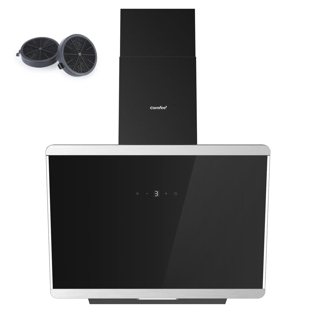 COMFEE' 60cm Angled Cooker Hood, Wall Mounted, Black