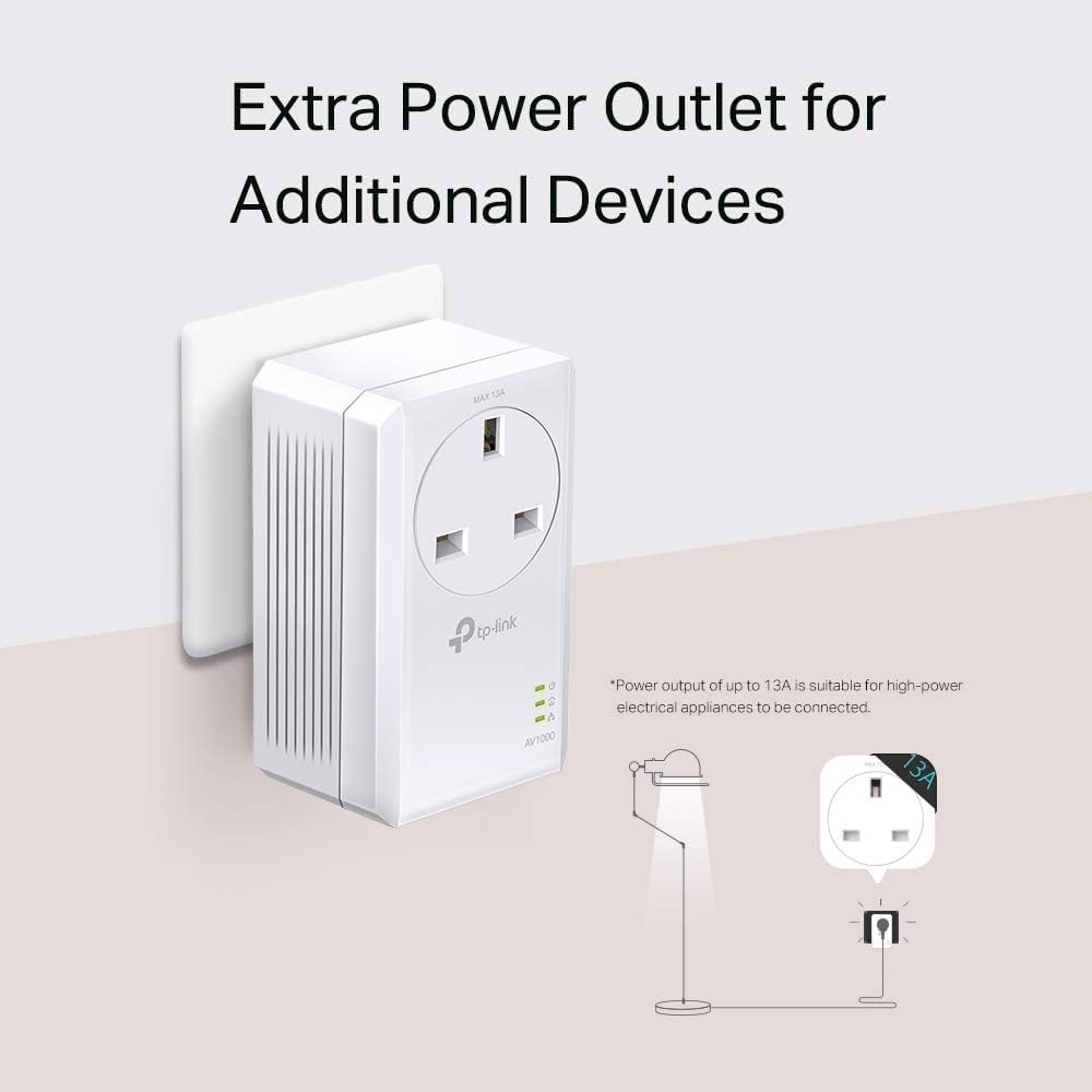 TP-Link TL-PA7017PKIT Gigabit Passthrough Powerline Adapter Starter Kit, Powerline Network Adapters Speed up to 1000 Mbps, 4K Video Streaming & Online Gaming, No Configuration Required, Plug and Play