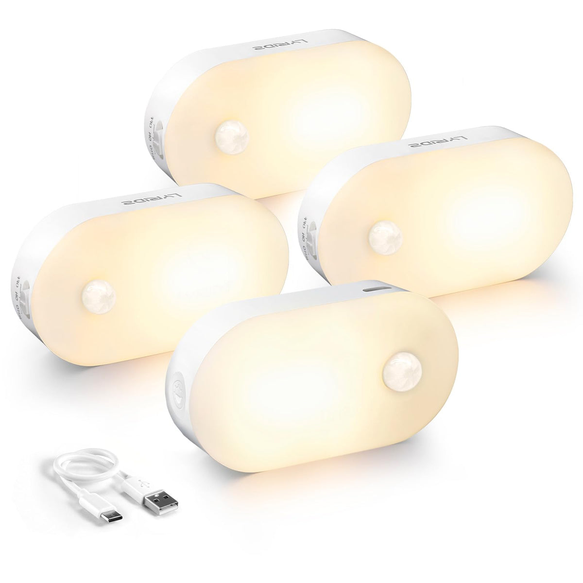 Lyridz Motion Sensor Night Light, Mini USB Rechargeable LED Night Light Kids, Stick on Anywhere Warm White Dimming Lighting for Corridor,Staircase,Bedroom,Children's Room,2 Pack