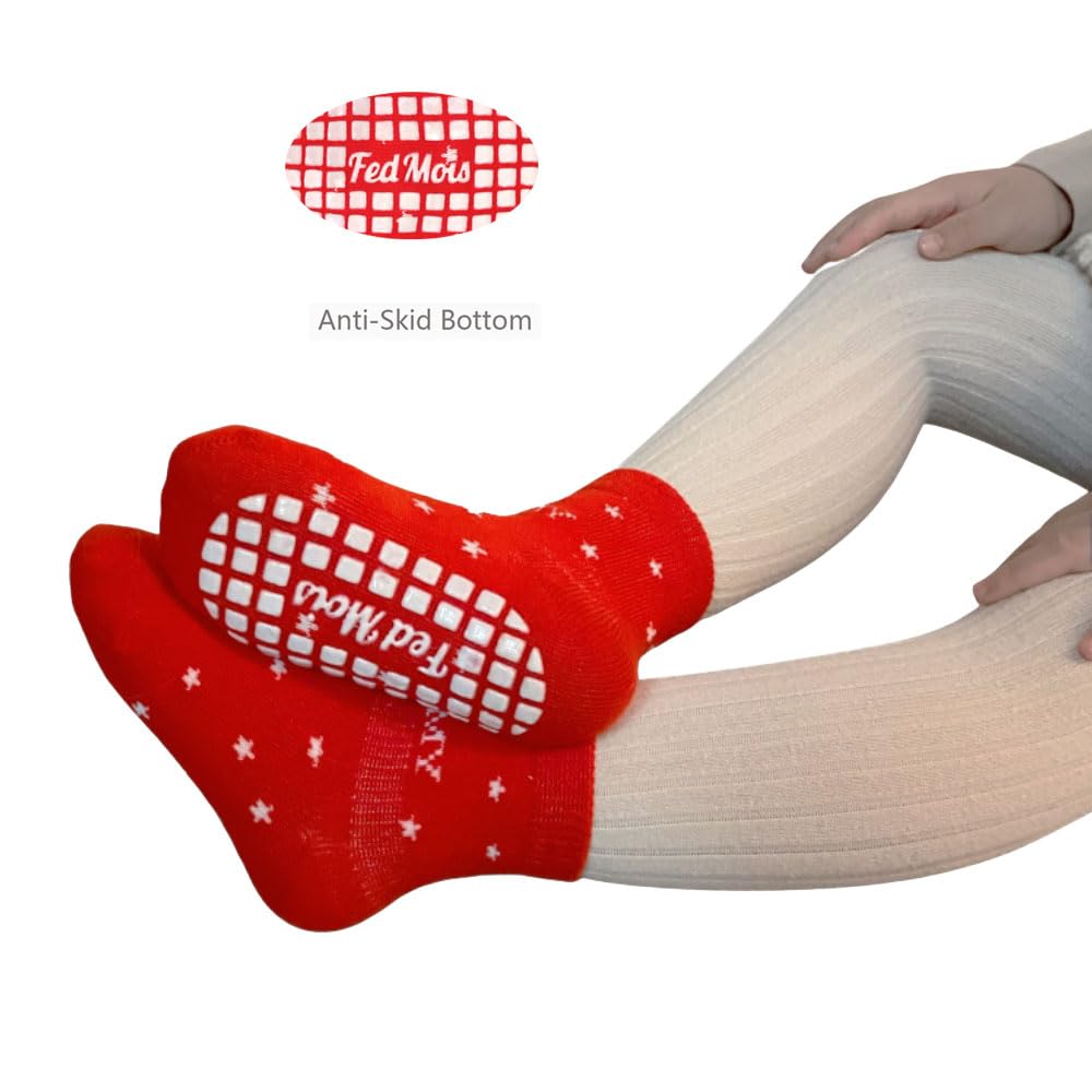 FedMois 5 Pairs Baby Kids Anti-slip Socks Cotton non skid Ankle Socks Animals