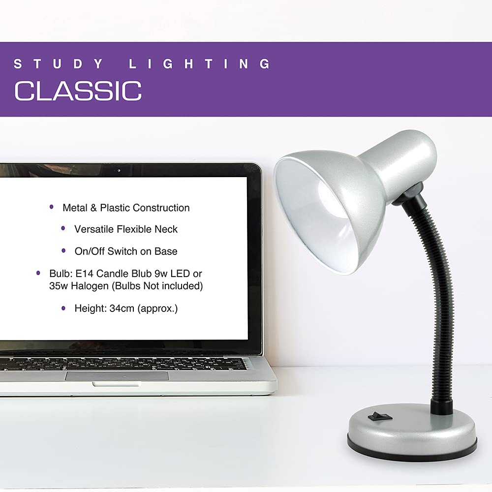 HOMELIFE 35w 'Classic' Flexi Desk Lamp with Versatile Flexible Neck - Integral On/Off Switch - Approx. 34cm Height - L958BK - Onyx Black