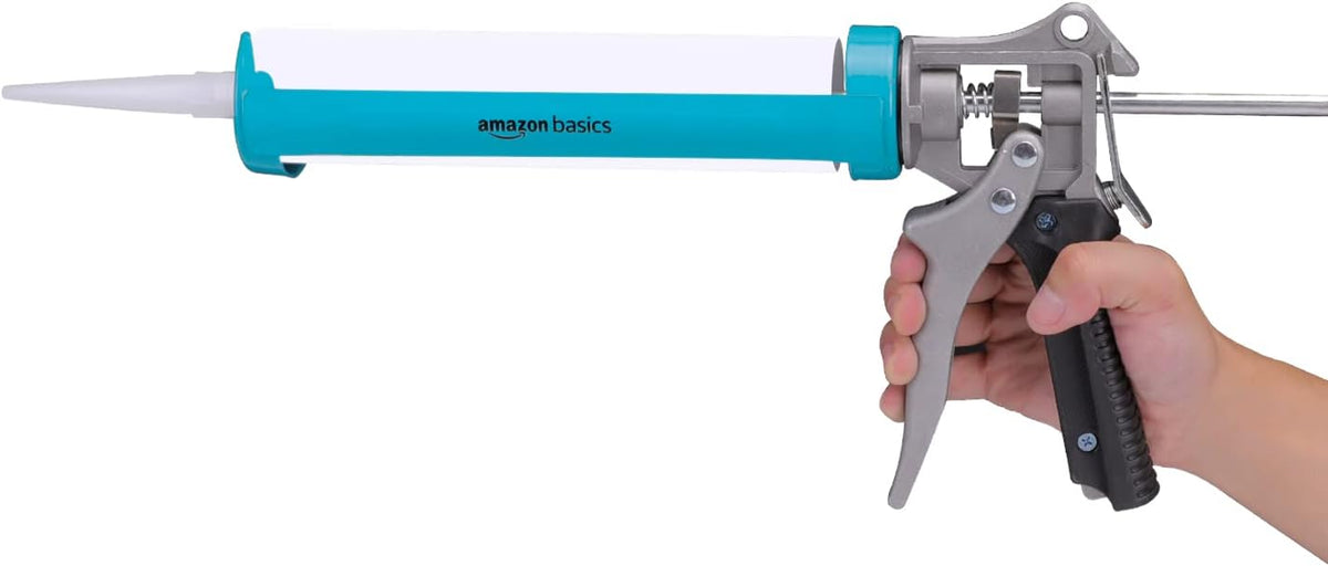 Amazon Basics Heavy Duty Sealant Caulking Gun - 310 ml (0.3 Litres) - 12:1 Thrust Ratio, Aluminium handle with plastic support grip, Blue/Grey