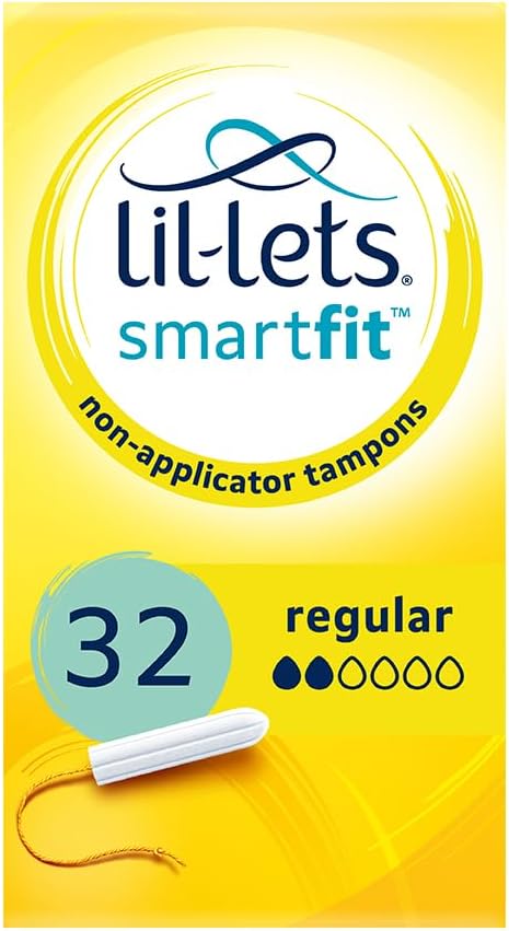 Lil-Lets Non-Applicator Regular Tampons, 32 Count (Pack of 1), For Light to Medium Flow, 2 Droplets, Plant-Based, SmartFit™ Non-App Tampon