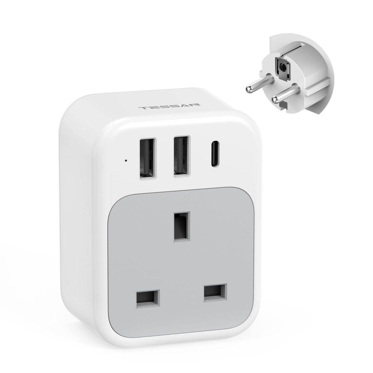 TESSAN UK to Italy Plug Adapter, Grounded Type L Travel Adaptor with USB C