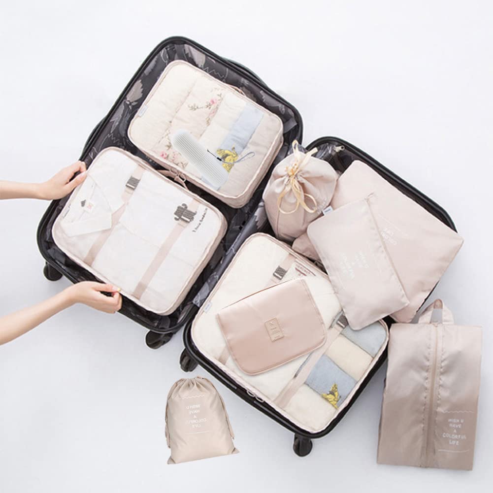 Travel Packing Cubes, Toifucos Multifunction 8pcs/set Luggage Organiser Compression Suitcase Essential Bag, Dark Gray