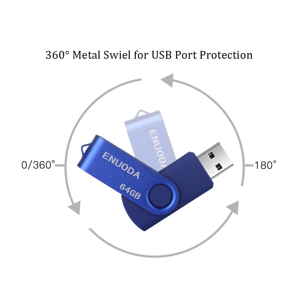 ENUODA Memory Stick 128GB USB 2.0 Flash Drives Swivel Design Storage Thumb Drive Pen Drive (Black)