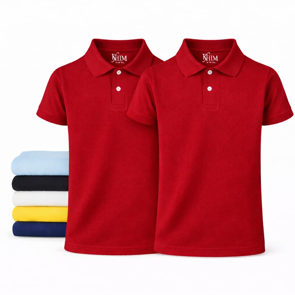 KHIM Unisex Polo Short Sleeve Polycotton Boys Girls School Uniform Plain Half Sleeve Shirts Sports Wear Indoor Outdoor
