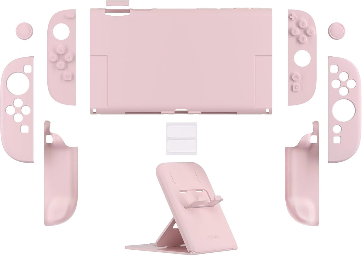 PlayVital Solid Color Series Protective Case for Nintendo Switch 2, Anti-Scratches Hard Shell Dockable Grip Cover with Extra Foldable Stand & Thumb Grips for Nintendo Switch 2 - Cherry Blossoms Pink