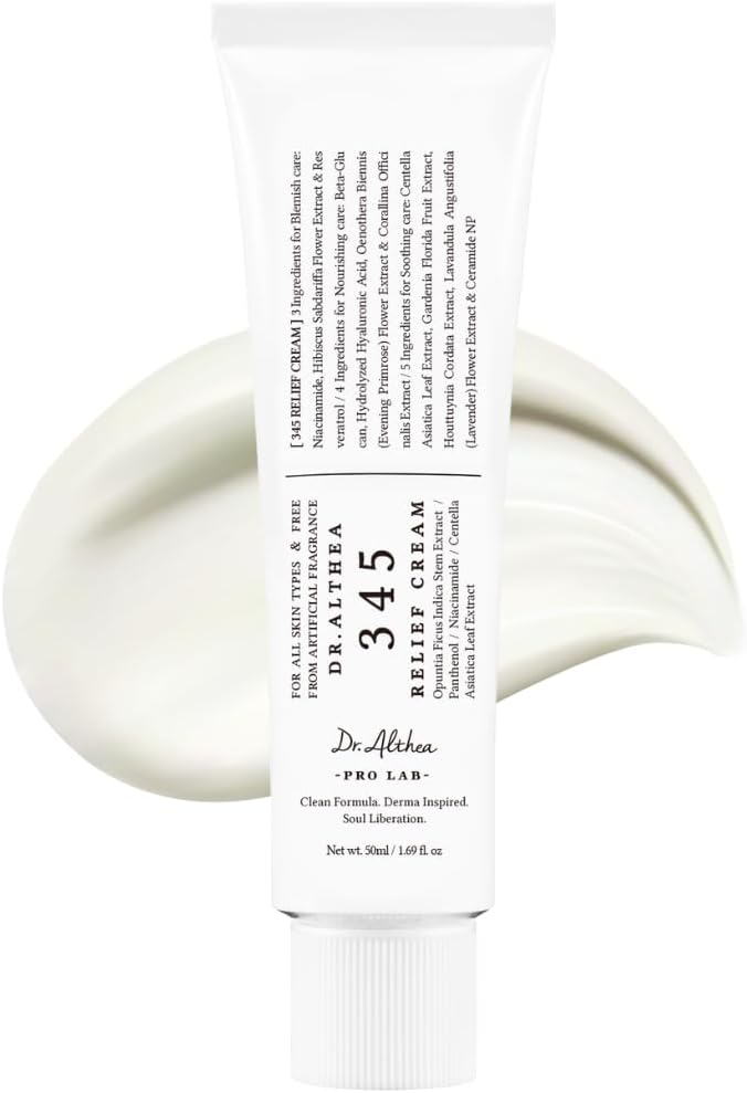Dr.Althea 345 Relief Cream | PDRN & Hyaluronic Acid for Hydration, Blemish Care | Post-Acne Face Moisturizer with Centella & Niacinamide | Korean Vegan Skincare, 50ml