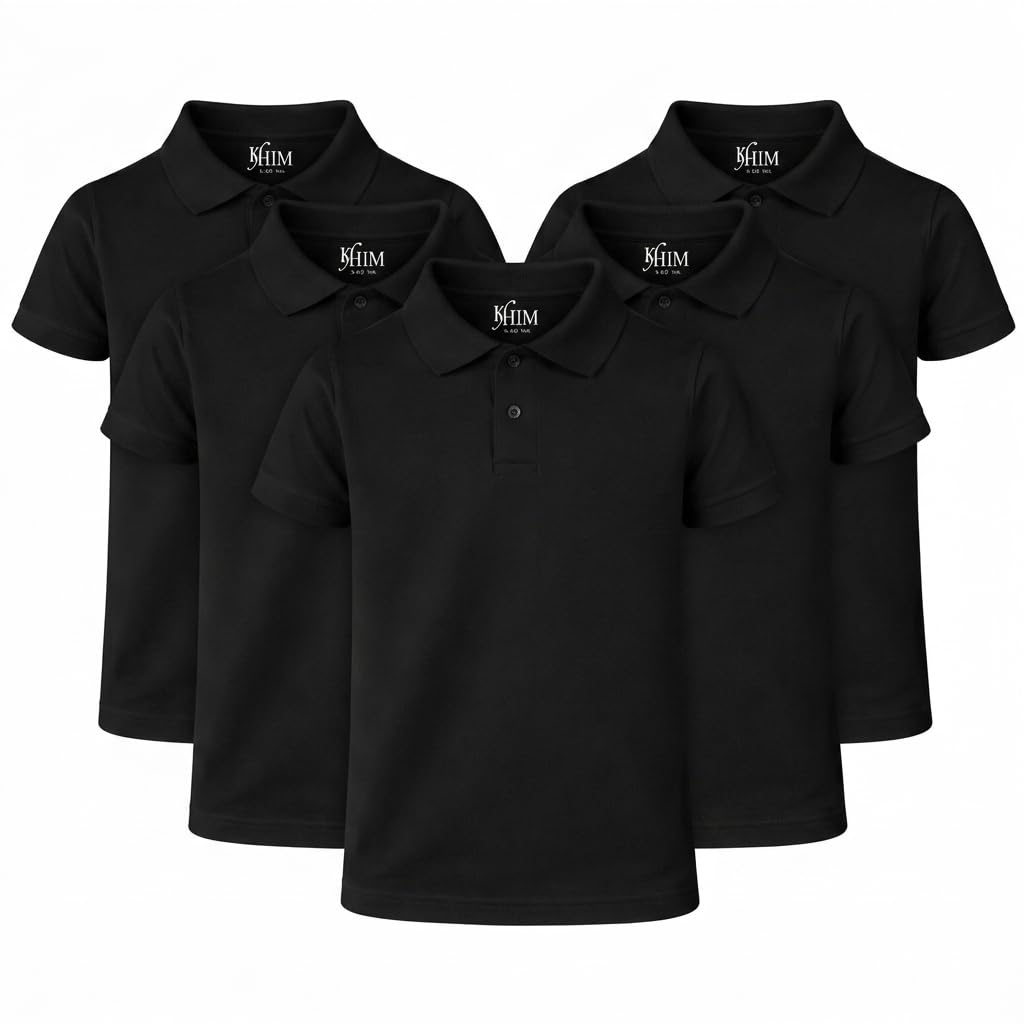 KHIM Unisex Polo Short Sleeve Polycotton Boys Girls School Uniform Plain Half Sleeve Shirts Sports Wear Indoor Outdoor