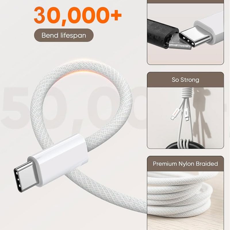240W USB-C Charge Cable 2m, 6ft USB C to USB C Cable, Fast Charging Cord for Macbook Pro/Macbook Air/Neo, iPad Pro 12.9/11, 10th, iPad Air 5th/4th,Mini 7th/6th, iPhone 18/17/16/15/17e/Duo/Pro Max Lead
