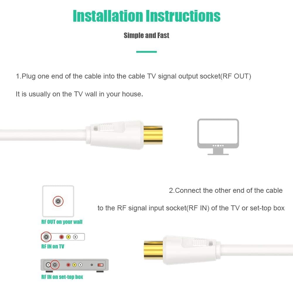 Ancable TV Aerial Cable with Coaxial Adapter 1M Black TV Ariel Lead