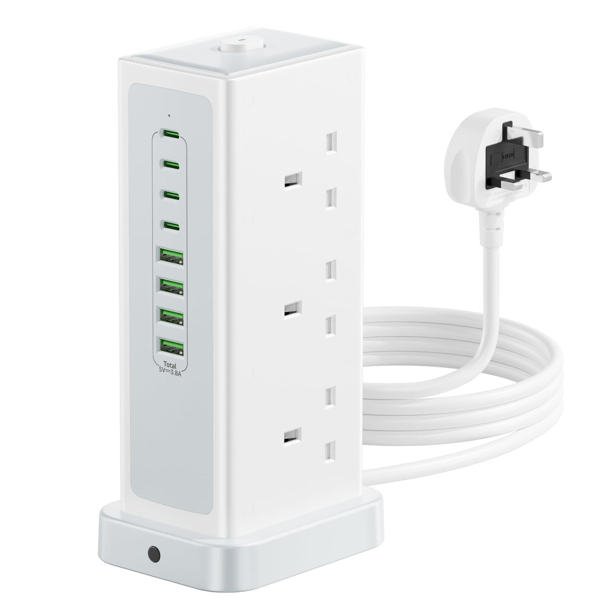 Tower Extension lead with USB Slots,6 Way Plug Extension Socket 3 Metres