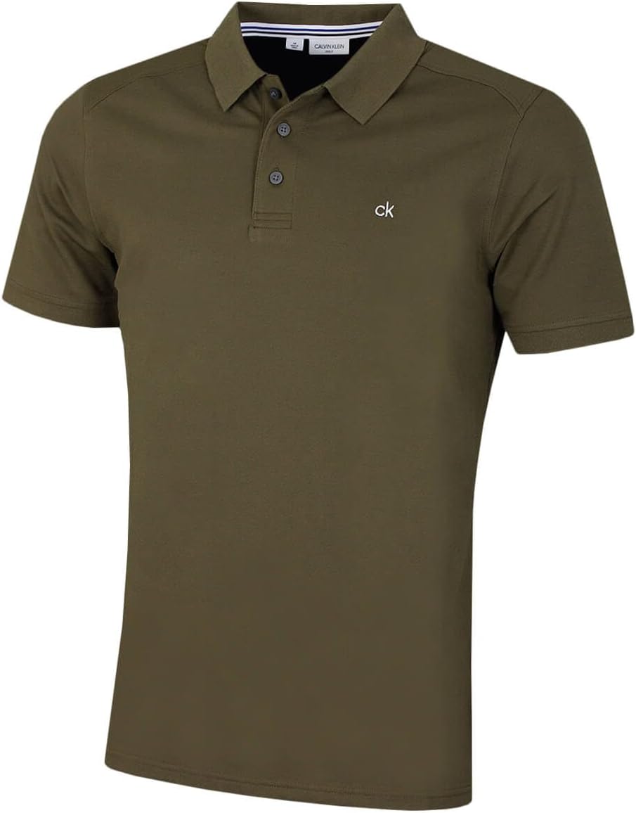Calvin Klein Mens 2026 Campus 3 Button Ribbed Collar Golf Polo Shirt
