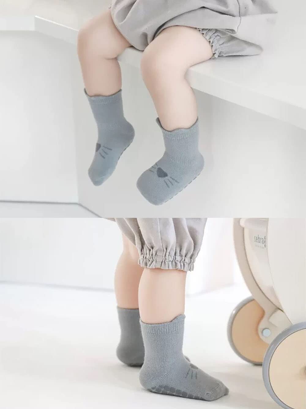 FedMois 5 Pairs Baby Kids Anti-slip Socks Cotton non skid Ankle Socks Animals