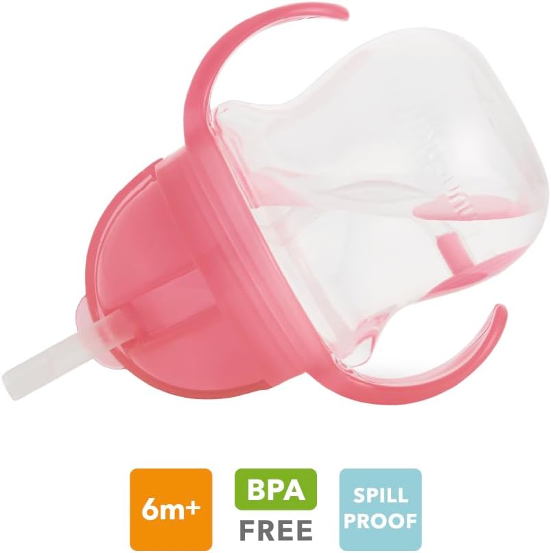 Munchkin Click Lock Tip & Sip Straw Cup Set| Baby & Toddler Sippy Cups with Straw| BPA Free Non Spill Cup| Dishwasher Safe Baby Straw Cup| Weighted Straw Childrens Cups| 7oz/207ml| 2 Pack| Pink/Purple
