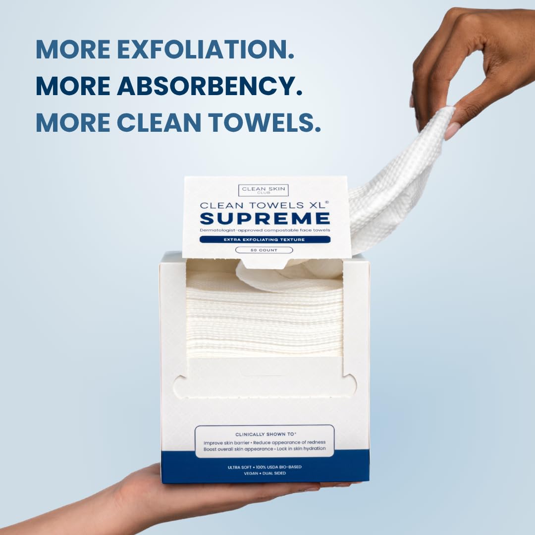 Clean Towels XL®, 100% USDA Biobased Face Towel, Disposable Face Towelette, Eczema Association Accepted, Makeup Remover Dry Wipes, Ultra Soft, 50 ct per pack, 3 Packs, 150 Ct Total