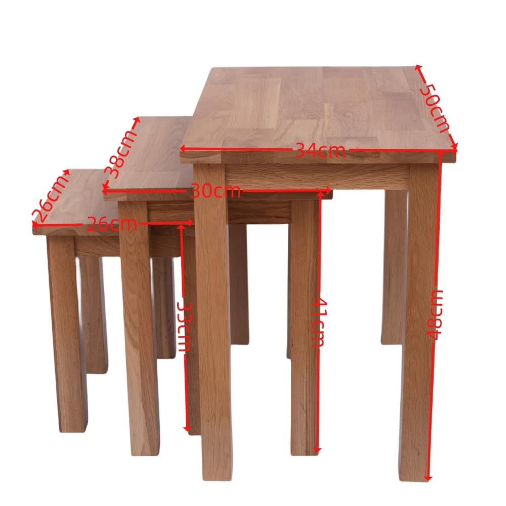 Oak 3 Nest of Tables, Solid Wooden Nesting Tables, Wooden Table Lamp, Plant Table, Multifunctional Nested Coffee Table, Side Tables for Living Room