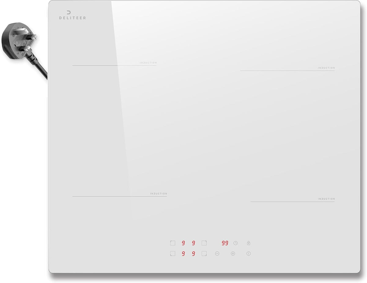 White Induction Hob 4 Ring Plug in, 2800W Electric Hob 13amp