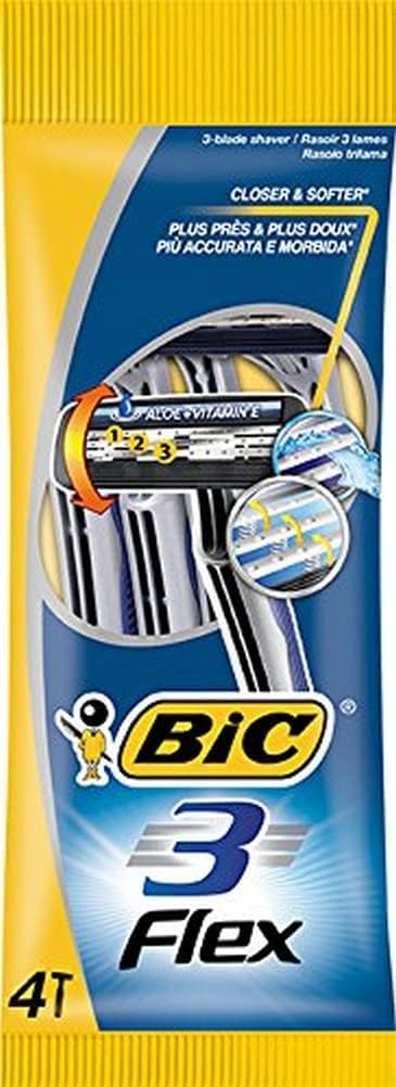 Bic Flex3 Disposable Razor, Black, 3 Blades, Pivoting Head, 4 count (Men's)