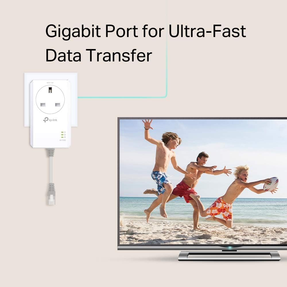 TP-Link TL-PA7017PKIT Gigabit Passthrough Powerline Adapter Starter Kit, Powerline Network Adapters Speed up to 1000 Mbps, 4K Video Streaming & Online Gaming, No Configuration Required, Plug and Play