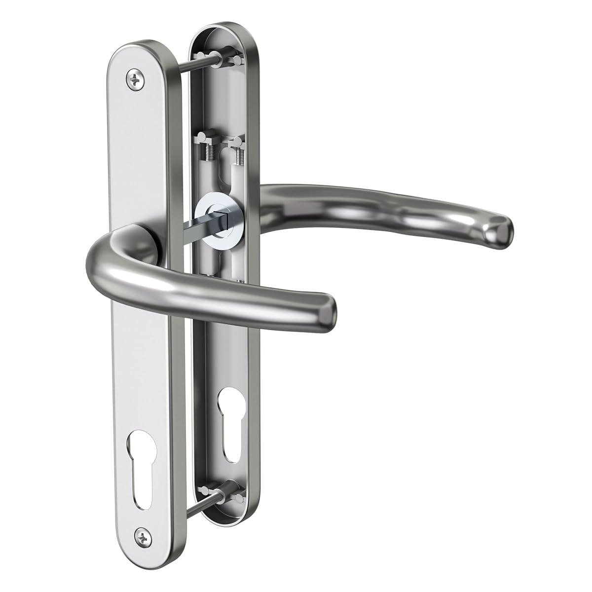 Bwintech 1 Set Black UPVC Door Handle Set, 92mm Backset,122mm Screw Hole Distance, 210mm Plate Length Front Door Handles for UPVC Door
