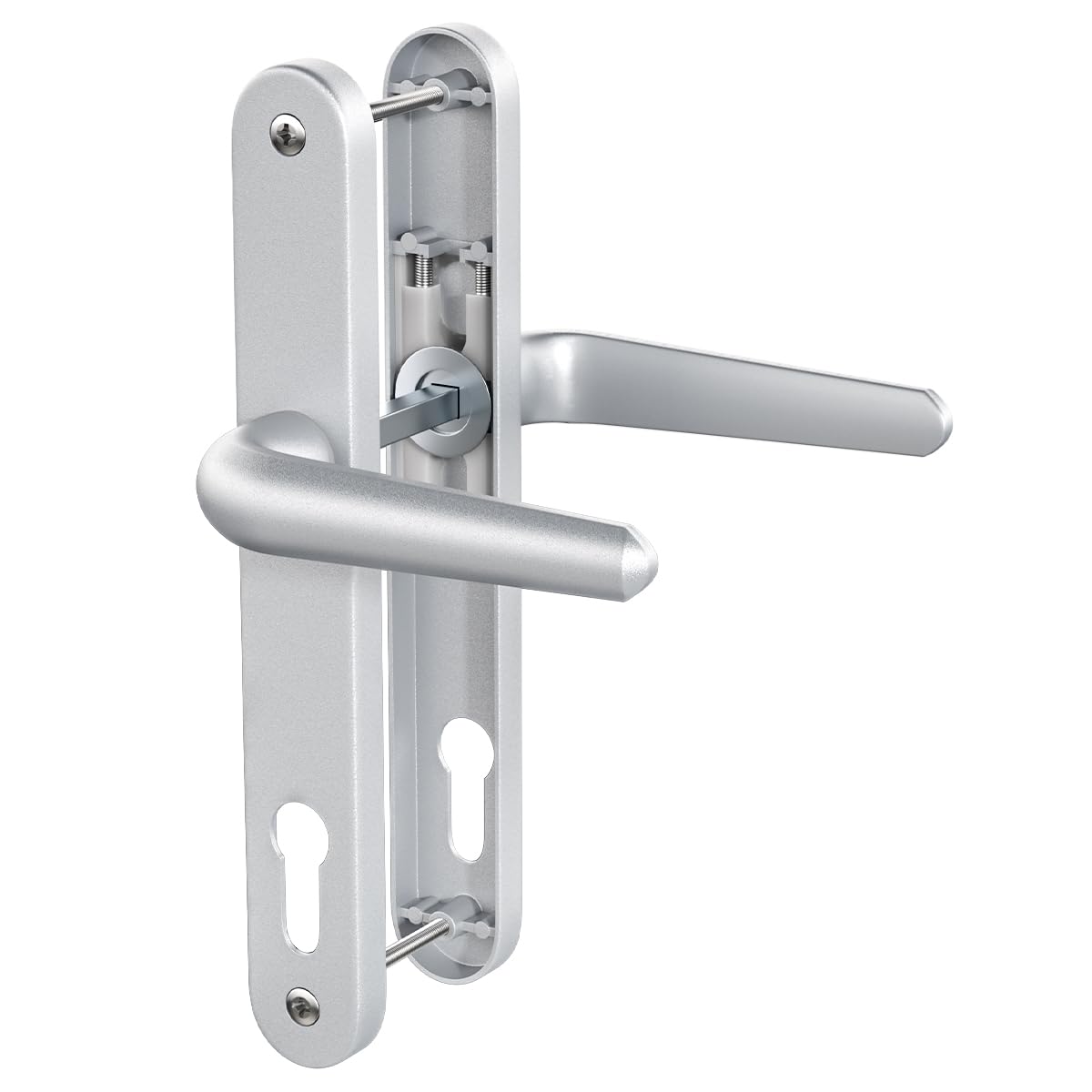 Bwintech 1 Set Black UPVC Door Handle Set, 92mm Backset,122mm Screw Hole Distance, 210mm Plate Length Front Door Handles for UPVC Door