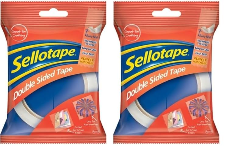 Sellotape Double Sided Tape, Strong Double Sided Tape for Everyday Use, Mounting, Arts & Crafts, Easy to Use Double Sided Sticky Tape with Solid Grip & Easy Peel, 12mmx33m (Pack of 2)