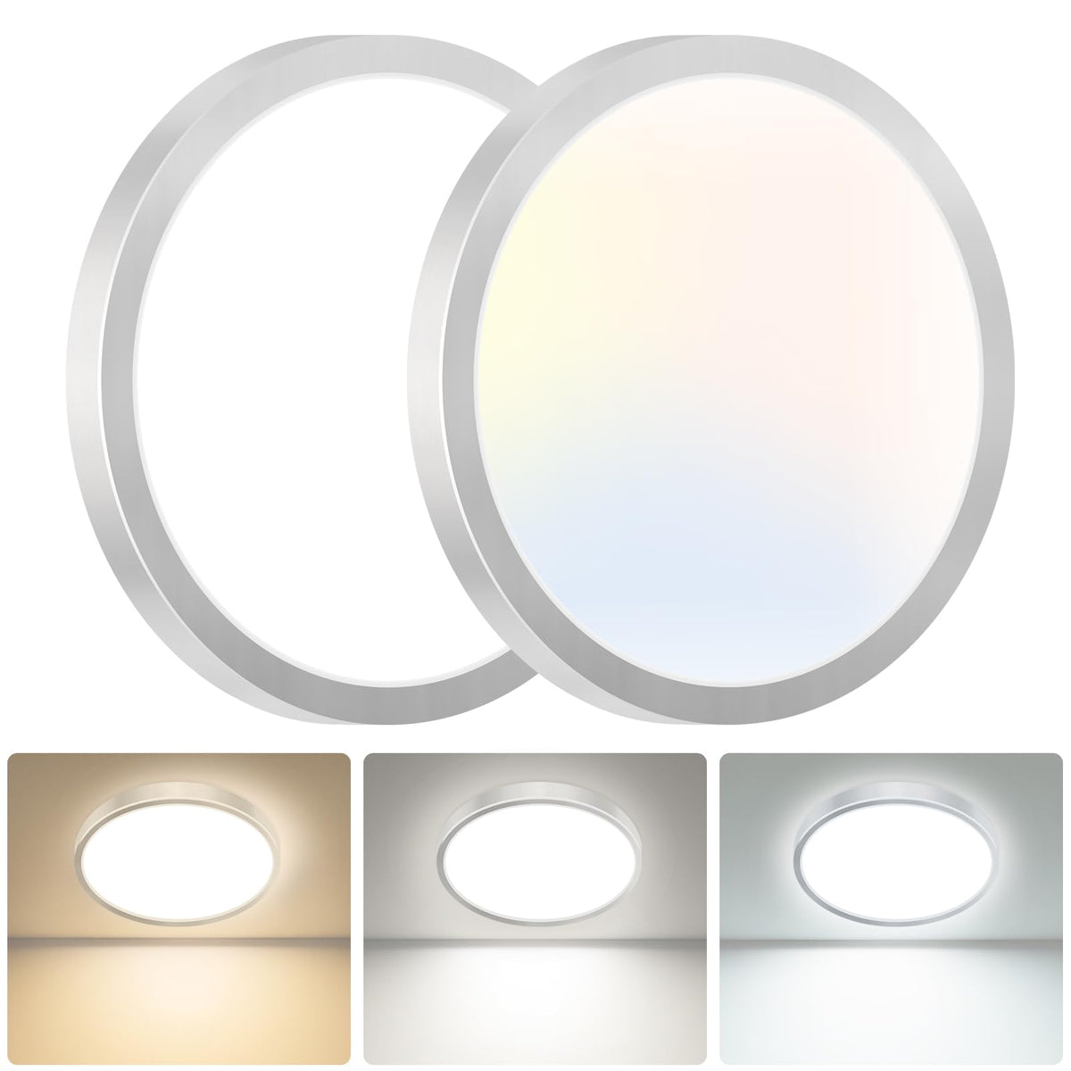 hepside Bathroom Light, 3000K/4000K/6500K 3 Color Temperature LED Ceiling Light, 15W 1500LM, Waterproof, Round, Small, Modern, Flush Ceiling Light for Bathroom, Kitchen, Bedroom, Black