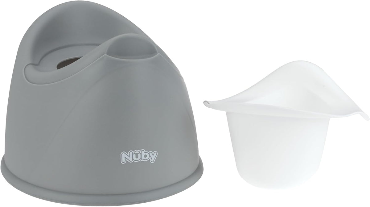 Nuby Beginner's Potty Training Seat with Removable Bowl and Integrated Splash Guard, Fun Transition to The Big Toilet, Non-Slip Base, Gray