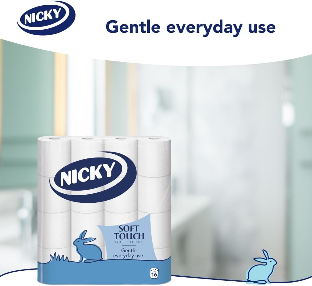 Nicky Soft Touch, 16 Rolls of Toilet Tissue, 2-Ply