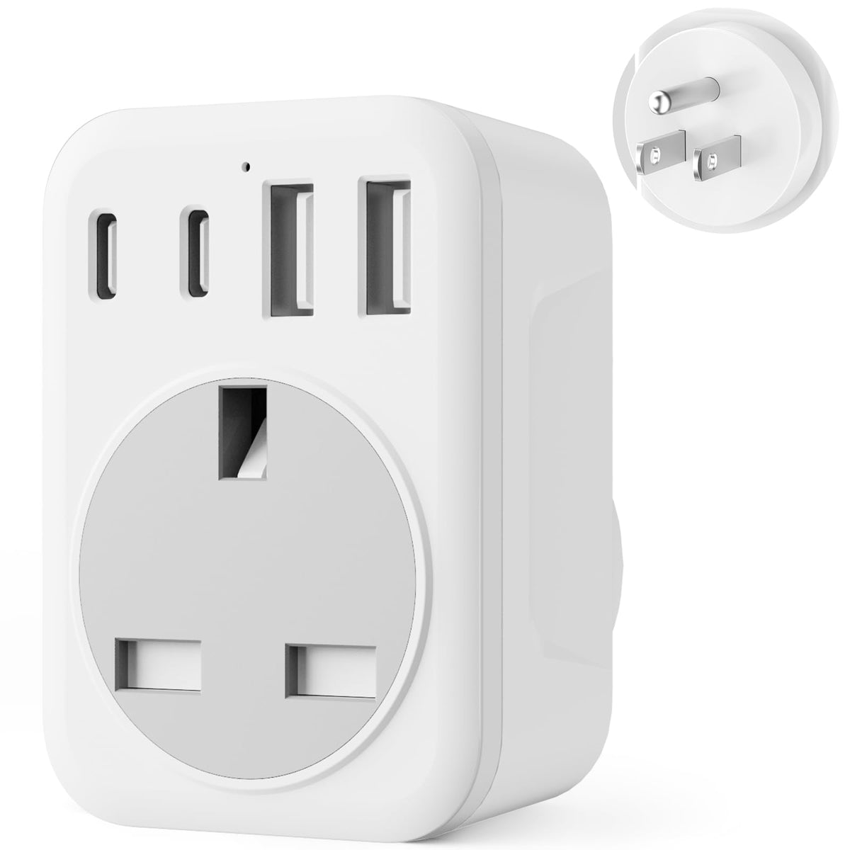 UK To European Plug Adapter,5 IN 1 European Travel Adaptor with 2 USB C & 2 USB A,Grounded EU Plug Adapter for Germany Spain France Turkey Greece etc (Type E/F)