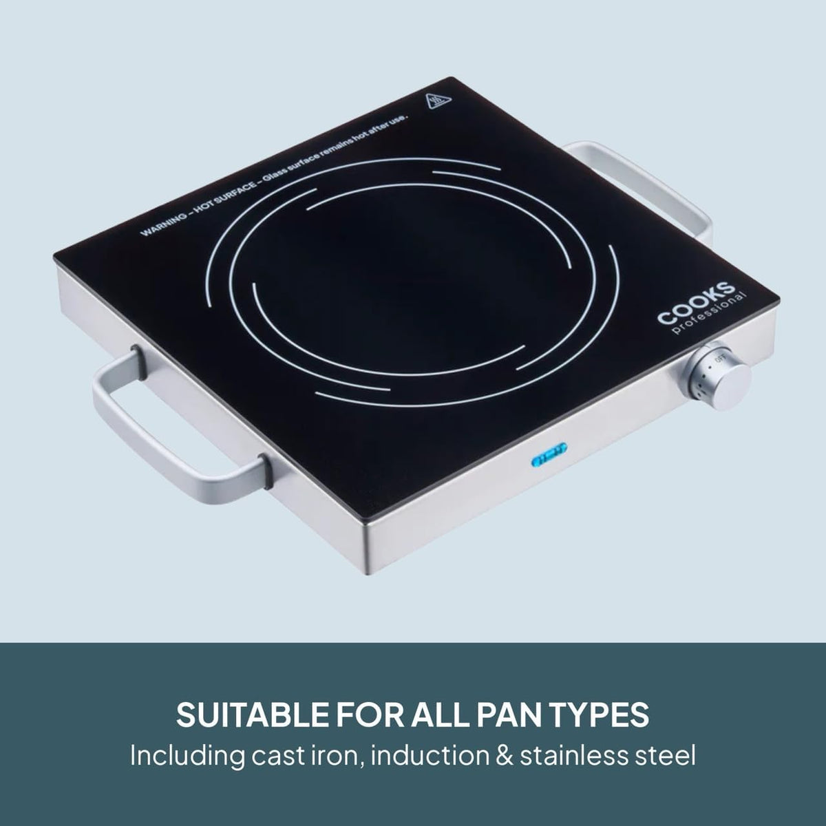 Cooks Professional Single Electric Ceramic Hob 2000W | Plug In Portable Hot Plate Powerful Countertop Stove with Non-Slip Feet, Side Handles & Knob Control | 17.5cm Diameter