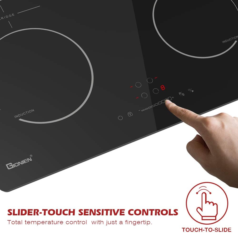 GlONlEN Plug-in Induction Hob 13 Amp 2800W,60cm Integrated Electric Cooktop with Bridge Zone, 4 Cooking Rings Cooker GIT470SP,Drop-in Ranges