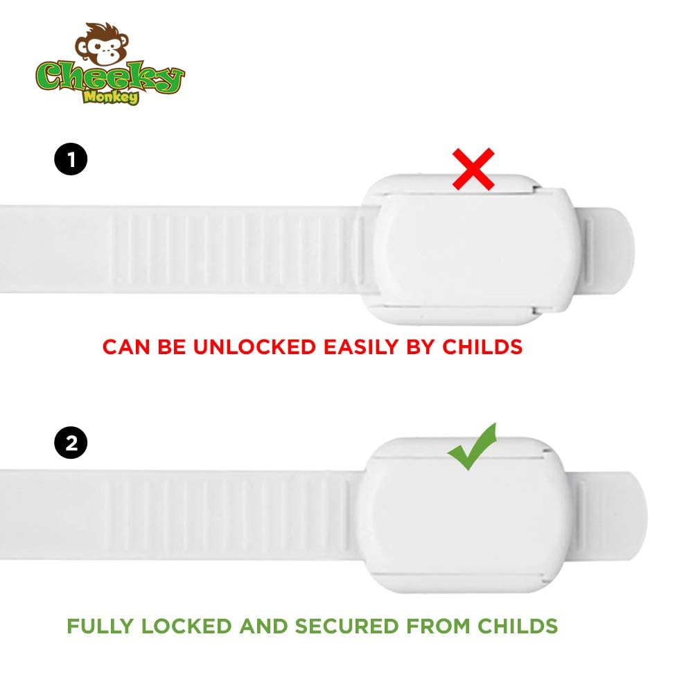Cheeky Monkey® 4 Pack Cupboard Locks for Children, No Drill Baby Proofing