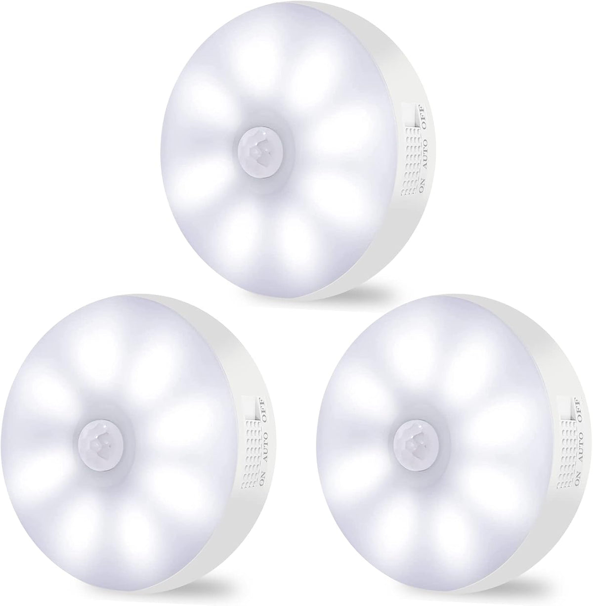 Motion Sensor Lights Indoor Rechargeable Wireless Wall Light LED Stair Night Lights Lamps with Auto/On/Off for Stairs Living Room Bathroom Corridors Closet Kitchen Under Cabinets (6000K, 3 Pack)
