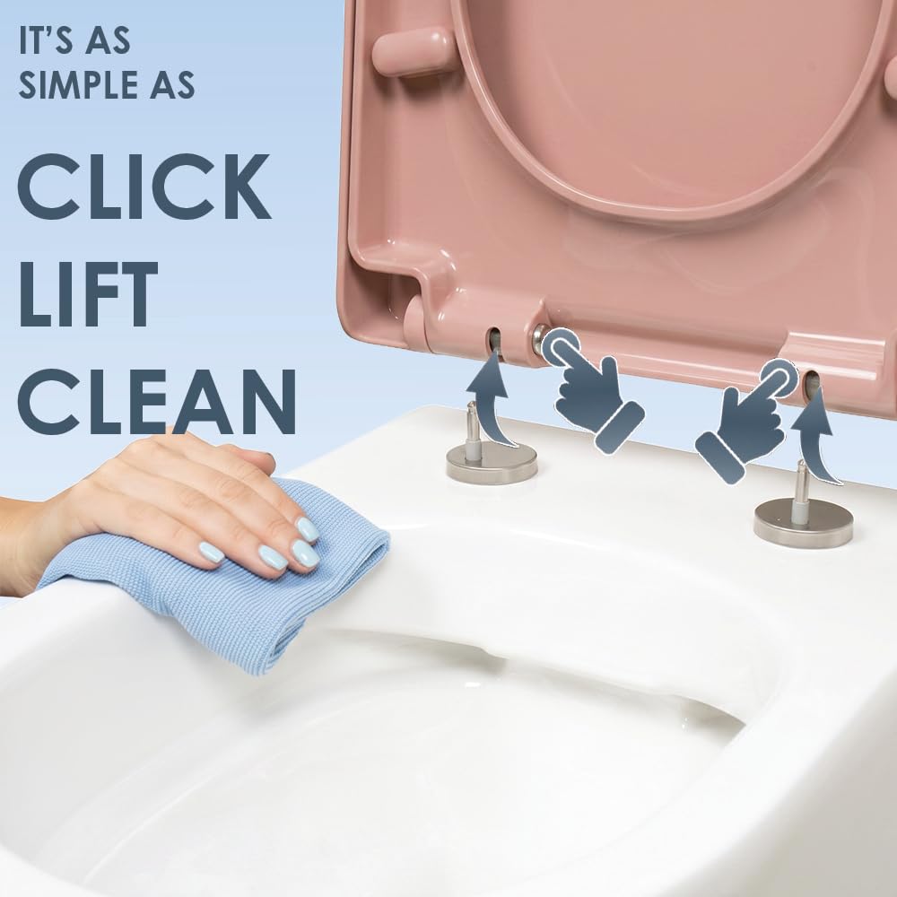 AQUALONA® Premium Thermoplastic Toilet Seat Soft Close Hardwearing Seat with Two Button Hinge Release D Shaped Easy to Clean Simple Installation Top and Bottom Fittings (White - D Shape)