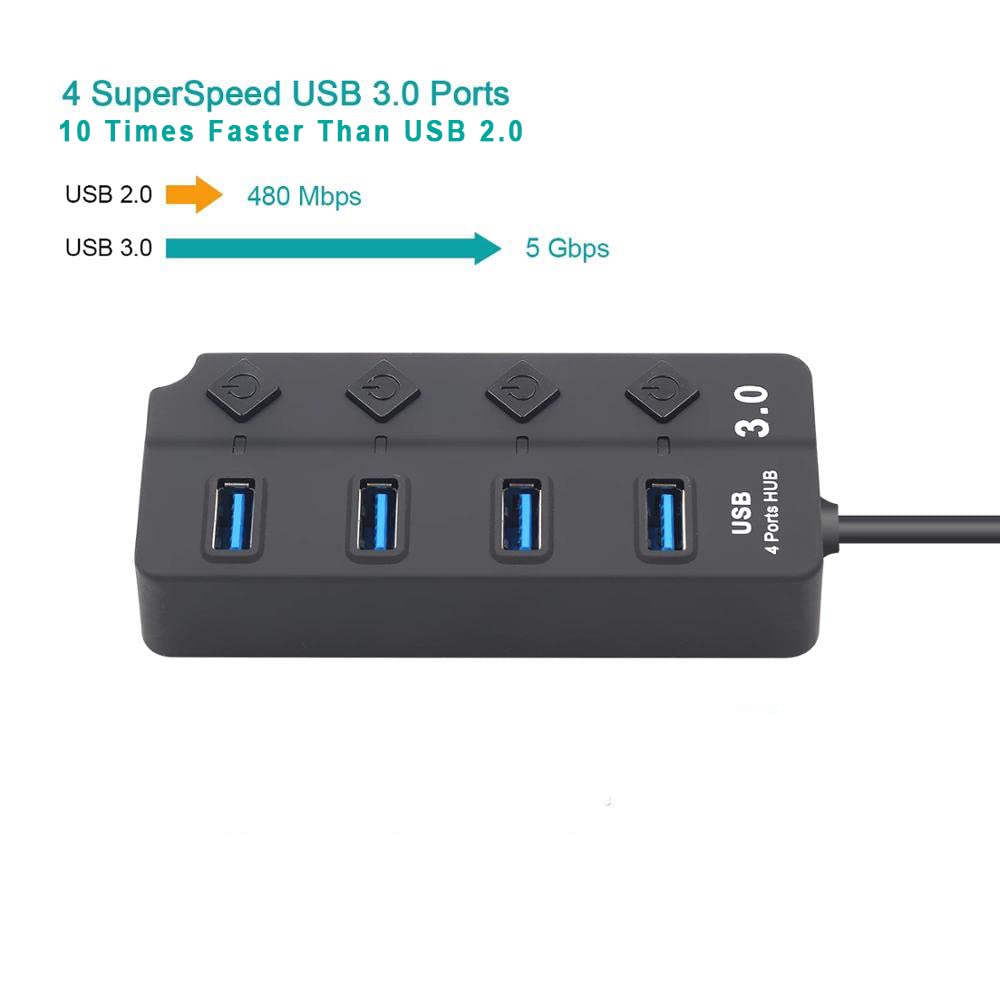 USB Expander Hub Splitter 4 Ports Adapter Dock Cord Ultra-Slim,Multi USB Cable Lead for PC,Laptop,NoteBook,MacBook,Desktop,ChromeBook,Surface Pro,Flash Drives,Mobile HDD Under £4