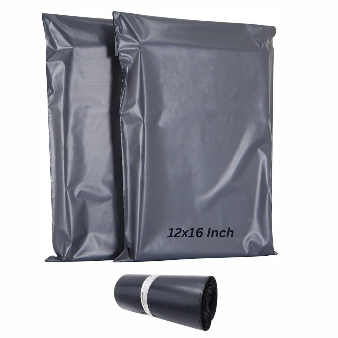 100 Pcs Grey Mailing Bags 12x16 Inch, Self-Seal Poly Postal Envelopes for Parcels, Medium Postage Packaging 305mm x 407mm