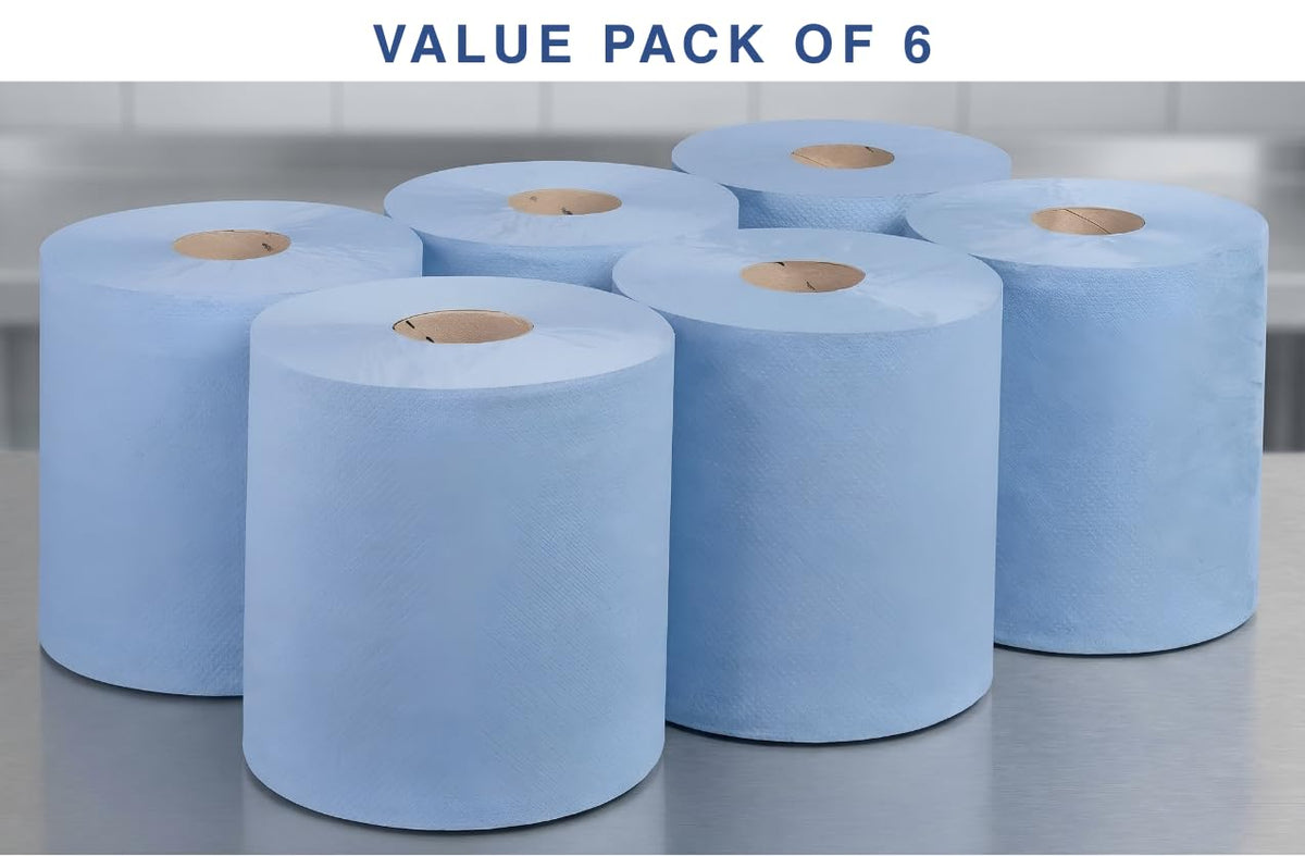 Bargain Factory Blue CENTREFEED Rolls 2 PLY 18 Pack Paper Towels Hand Towel Tissue Premium Quality Wall Mounted Lockable Rolls 100m