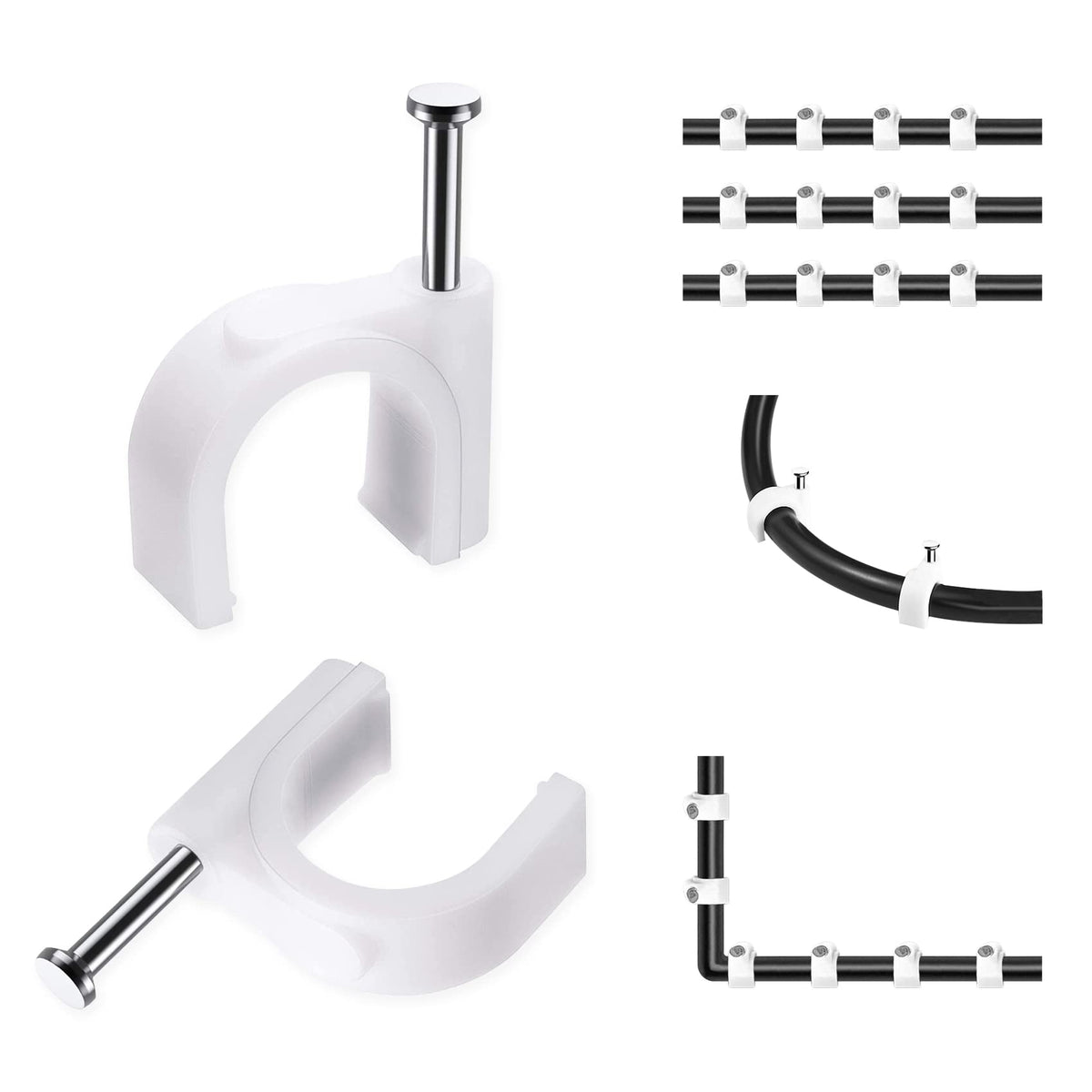 Abnii Cable Clips, 400 Pcs, 4mm 6mm 8mm 10mm Nail Clip, White