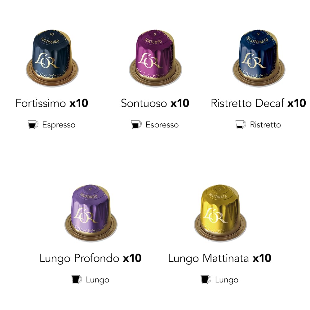 L'OR Espresso Intense Coffee Pods Variety Bundle (Pack of 12, Total 120 Capsules) Nespresso®* Compatible