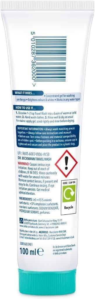 Dr. Beckmann Travel Wash | Clean laundry ON THE GO | up to 20 washes | 100ml