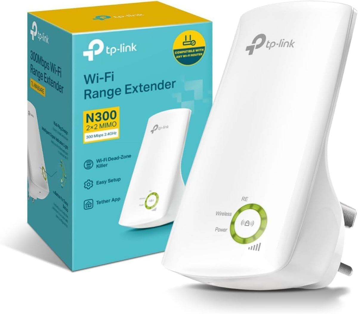 TP-Link 300 Mbps WiFi Extender, Smart Signal Indicator Light WiFi Booster, WiFi Range Extender Repeater, Internet Booster, Expand Wider WiFi Coverage, App Control Easy Plug-in, UK Plug (TL-WA854RE)