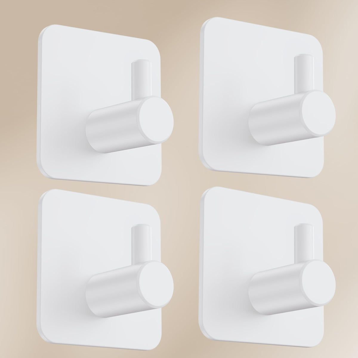 Aikzik 4 Pack of Self Adhesive Hooks, Max 8kg Load Sticky Hooks, Tea Towel Hooks, Versatile Self-Adhesive Wall Hooks for Use in Bathrooms, Kitchens, Doors, Cupboards, Bed Curtains, Towels, Key